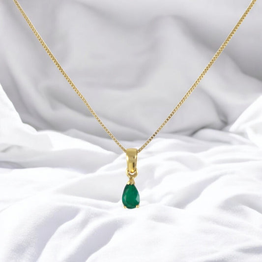 Drop Shape Genuine Colombian Emerald charm & Italian Solid Gold 18K