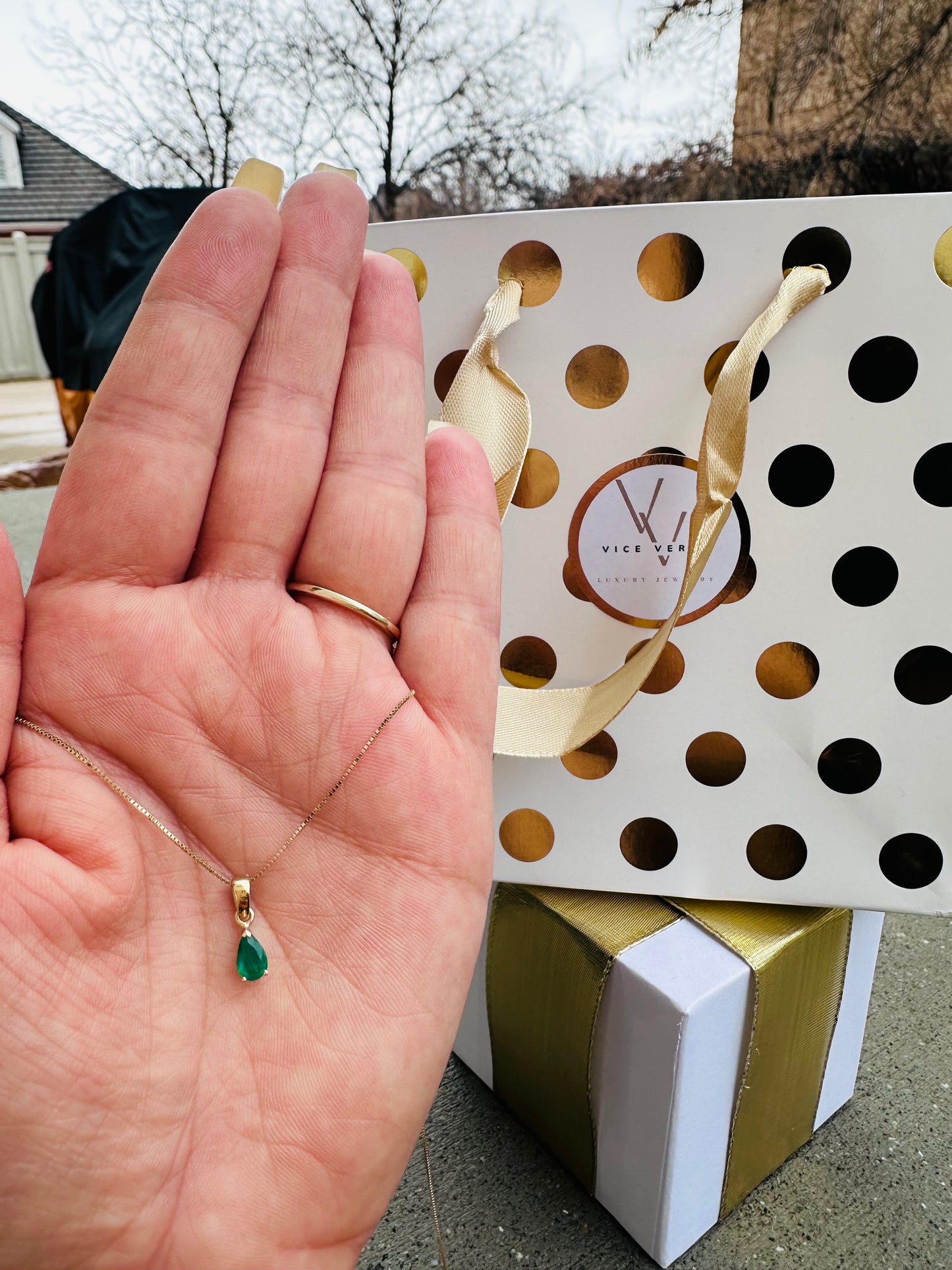 Drop Shape Genuine Colombian Emerald charm & Gold Filled 18K