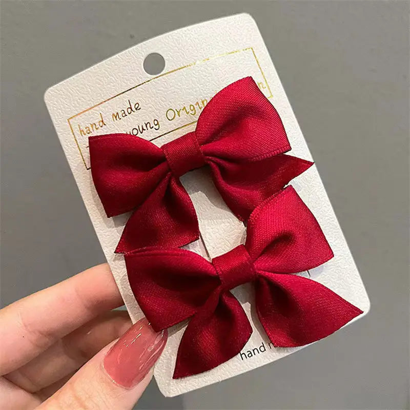 2 Pairs Mini fabric Ribbon Bow Hair Clip