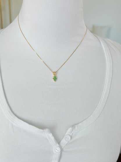 Pine Shape Colombian Emerald & Diamond charm & Solid Gold 18K Italian