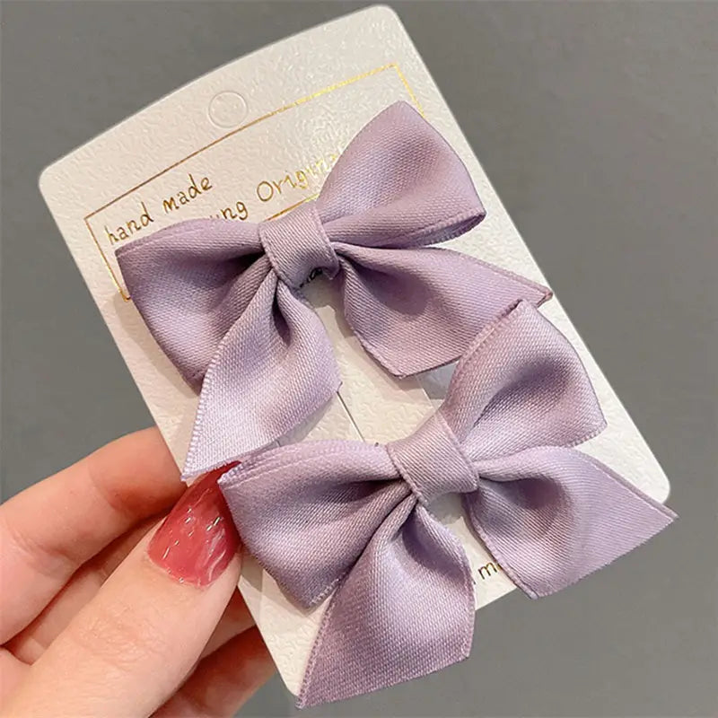 2 Pairs Mini fabric Ribbon Bow Hair Clip