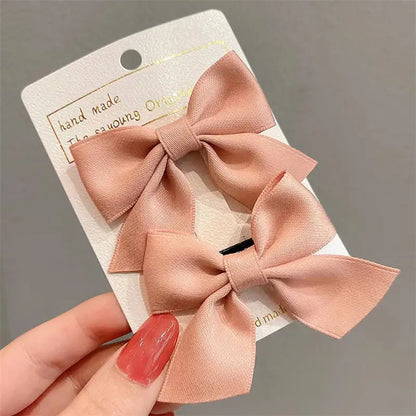 2 Pairs Mini fabric Ribbon Bow Hair Clip