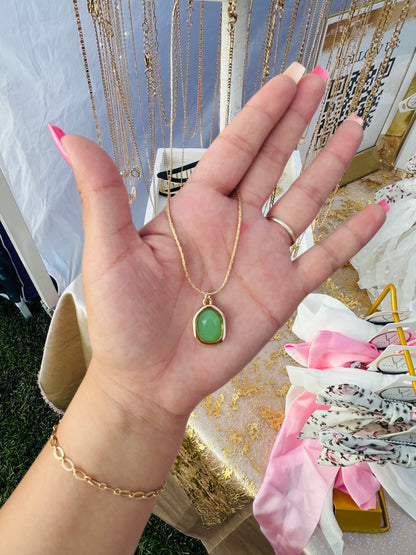 Natural Green Stone Necklace Gold Plated 24K