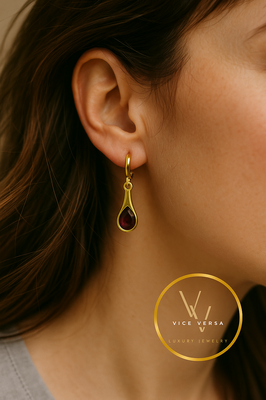 Violet Precious Stone Drop Earrings Gold Plated