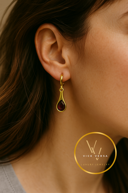 Violet Precious Stone Drop Earrings Gold Plated