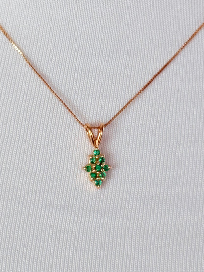 Pine Shape Colombian Emerald & Diamond charm & Solid Gold 18K Italian
