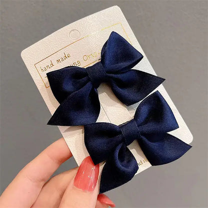 2 Pairs Mini fabric Ribbon Bow Hair Clip