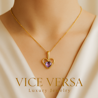 Purple Heart Necklace Real Gold Plated 24K