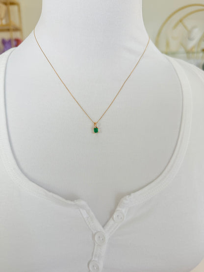 Square Shape Colombian Emerald & Diamond charm & Solid Gold 18K Italian