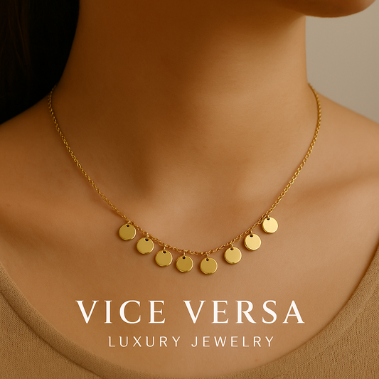 Circle plates Necklace  Gold Plated 24K