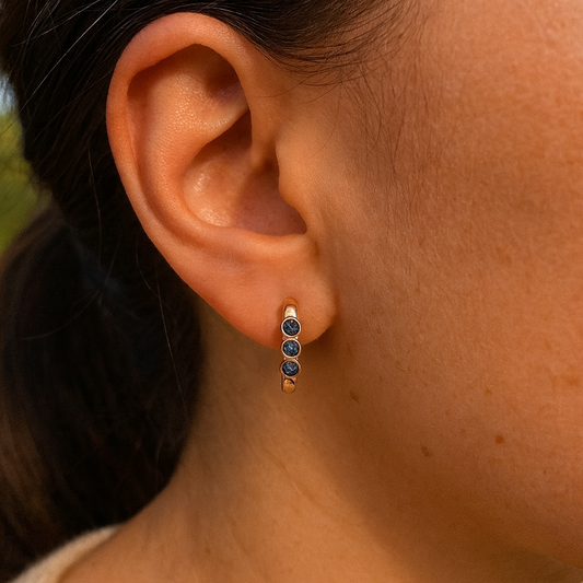 Blue Zircon  Huggie Earrings Gold plated  24K