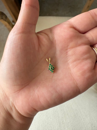 Pine Shape Colombian Emerald & Diamond charm & Solid Gold 18K Italian