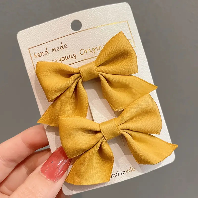 2 Pairs Mini fabric Ribbon Bow Hair Clip