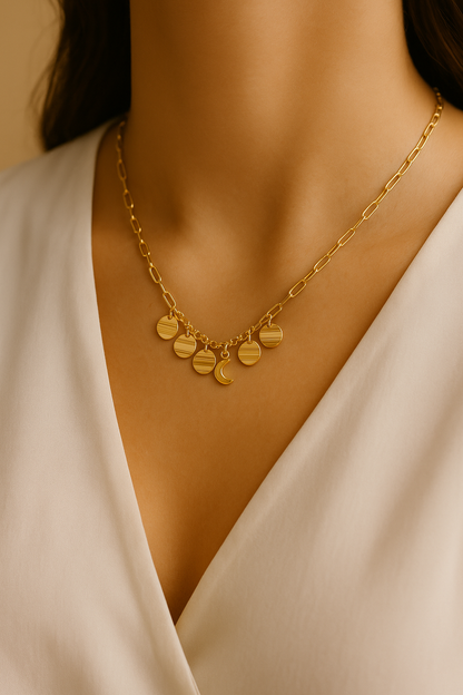 Circle plates Necklace  Gold Plated 24K