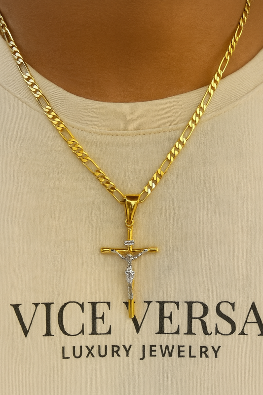 Men's Long Crucifix Valentino Chain 20'' Necklace Real Gold Filled 18K