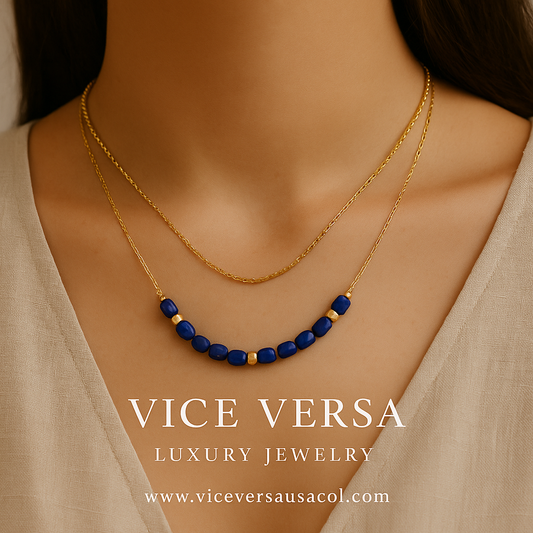 Blue Stones  Necklace  Gold Plated 24K