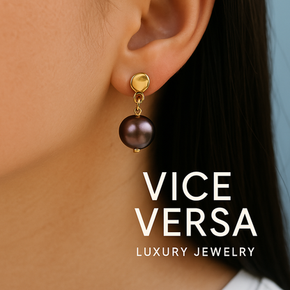Brown Pearl Drop Earrings Gold Plated 24k