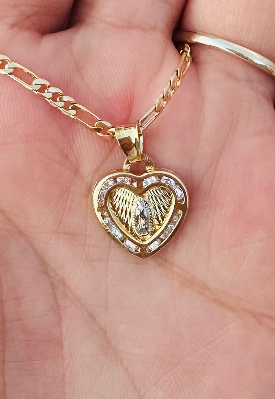 Gold Filled 18K Blessed Virgin Mary  Heart Guadalupe 15x13