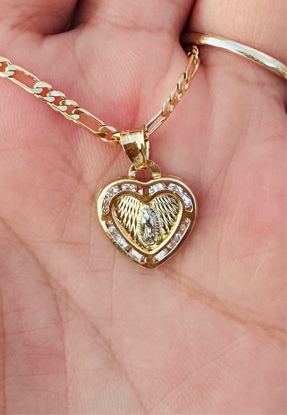 Gold Filled 18K Blessed Virgin Mary  Heart Guadalupe 15x13