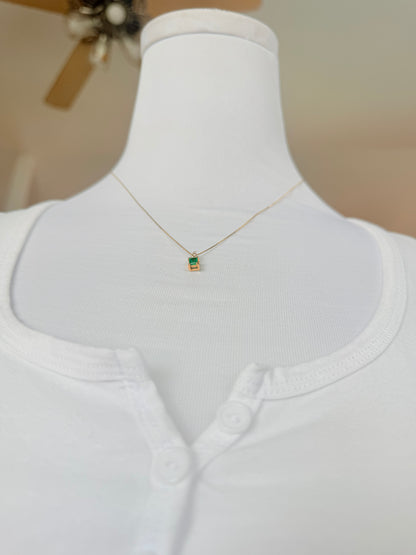 Square Shape Colombian Emerald & Diamond charm & Solid Gold 18K Italian
