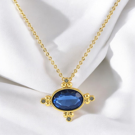 Blue Zircon Necklace Gold Plated 24K