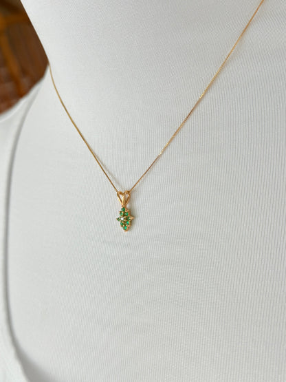 Pine Shape Colombian Emerald & Diamond charm & Solid Gold 18K Italian