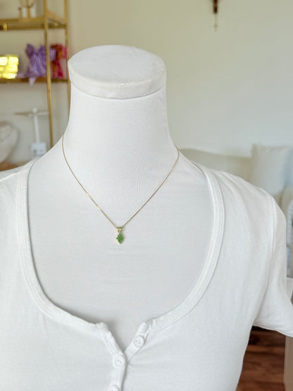 Pine Shape Colombian Emerald & Diamond charm & Solid Gold 18K Italian