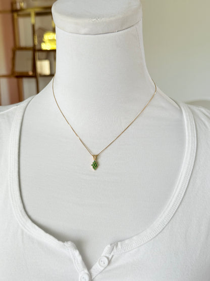 Pine Shape Colombian Emerald & Diamond charm & Solid Gold 18K Italian