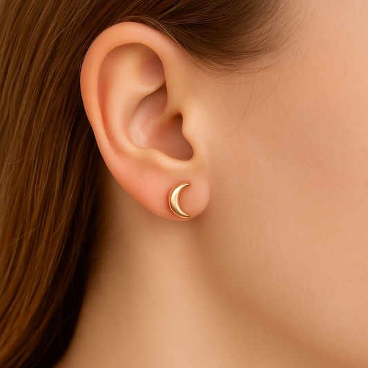 Half Moon Stud Earrings Gold plated  24K