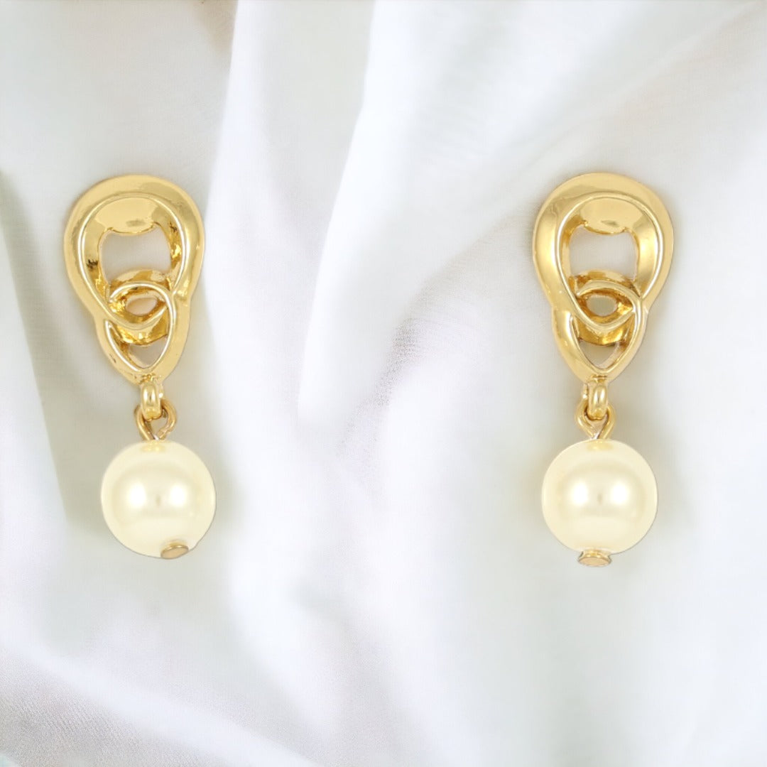 LONG GOLD PLATED 24K EARRINGS WITH PEARL