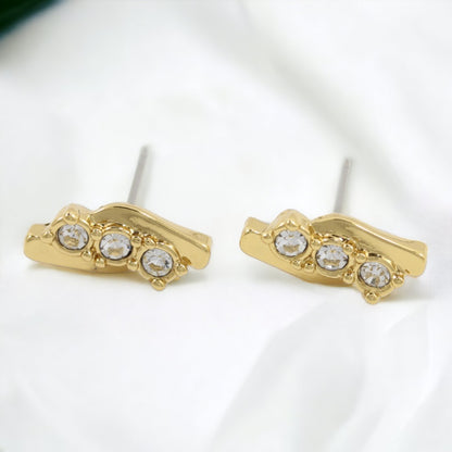 Stick Stud Earrings Real Gold Plated with 3 Zircons