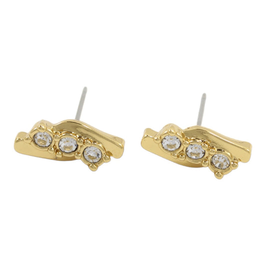 Stick Stud Earrings Real Gold Plated with 3 Zircons