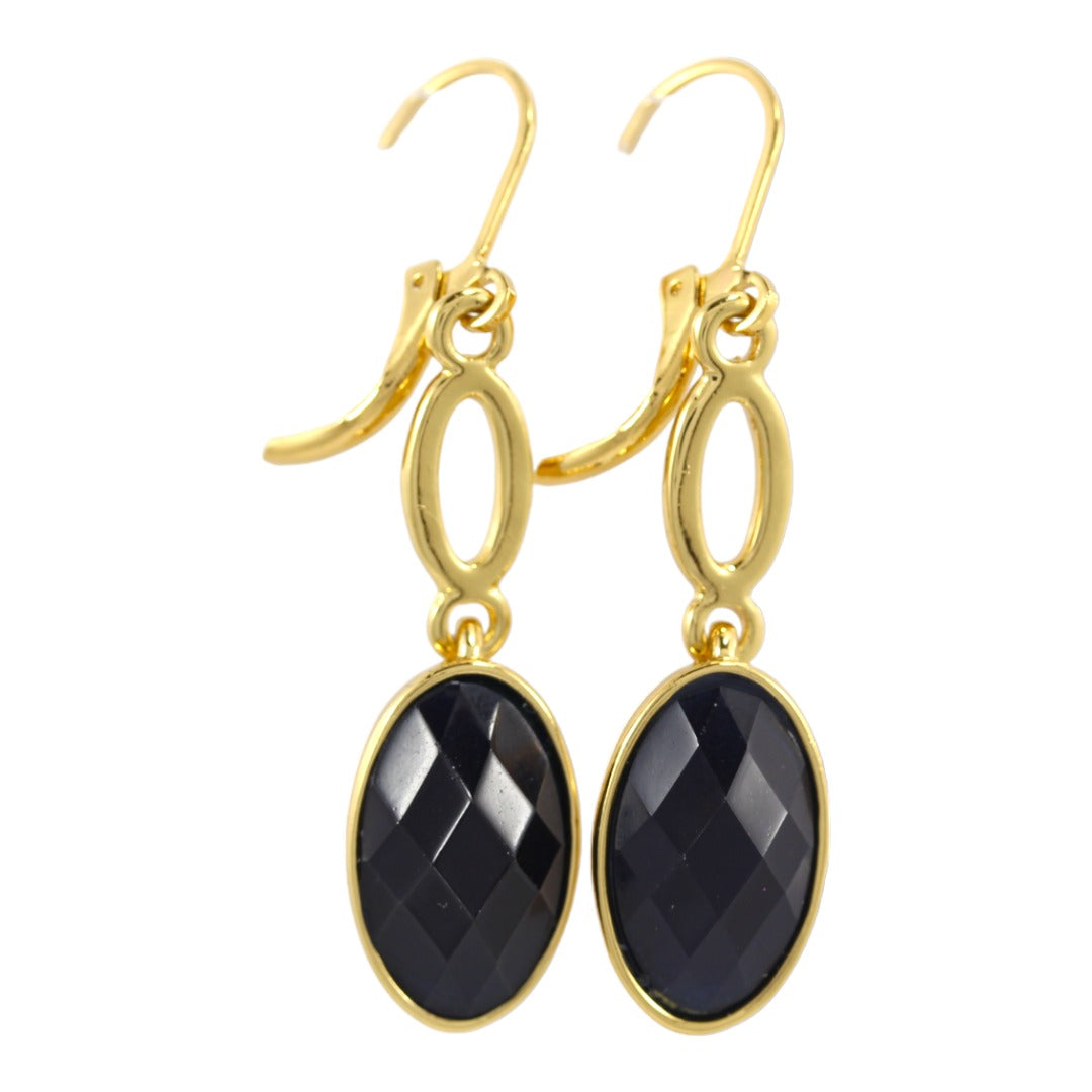 Dark Blue Stone Dangle Earrings Real Gold Plated 24K