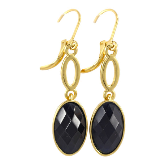 Dark Blue Stone Dangle Earrings Real Gold Plated 24K