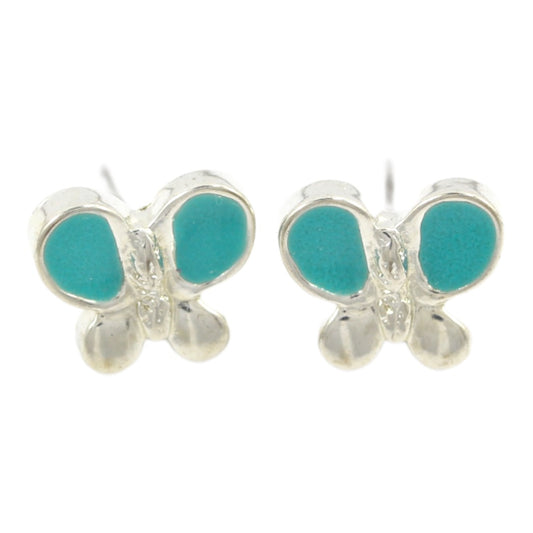 Blue Butterfly Silver Plated Stud Earrings