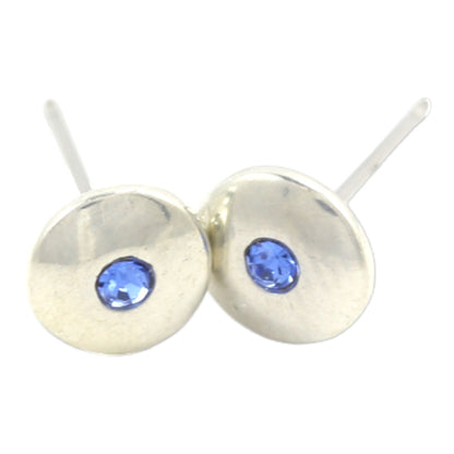 SILVER PLATED STUD EARRINGS SMALL BLUE ZIRCON