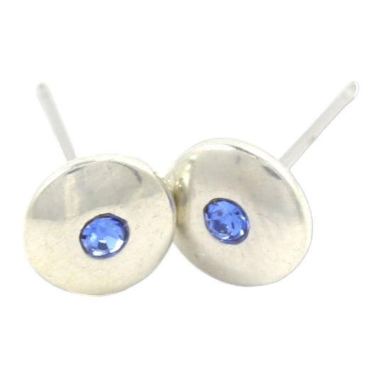 SILVER PLATED STUD EARRINGS SMALL BLUE ZIRCON