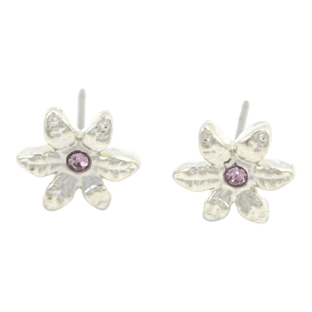 Pendientes de plata con flores moradas