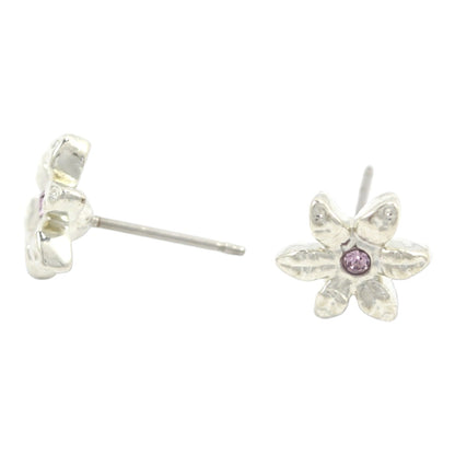 Pendientes de plata con flores moradas