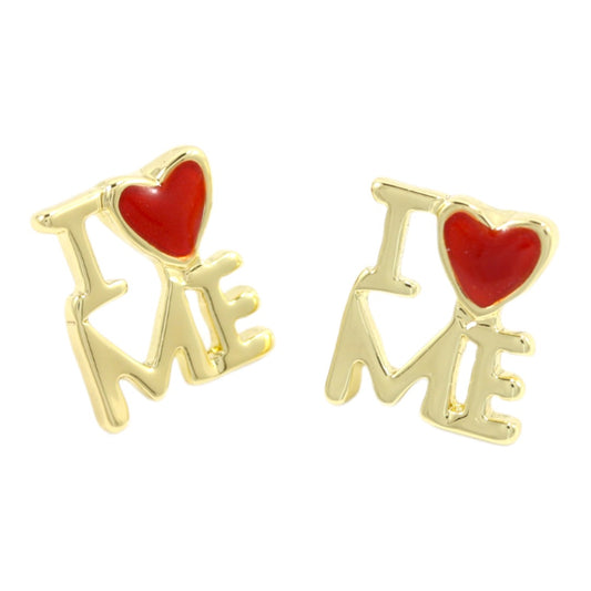 I Love Me - Red Heart Real Gold Plated Stud Earrings