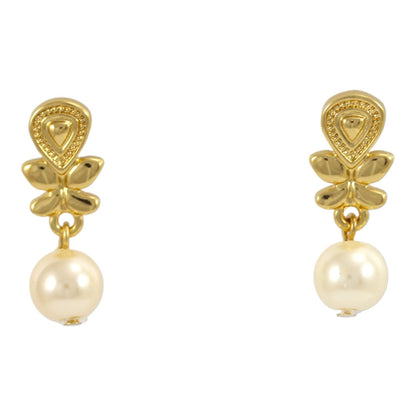 Pearl Flowers Drop Earrings Gold Plated 24K