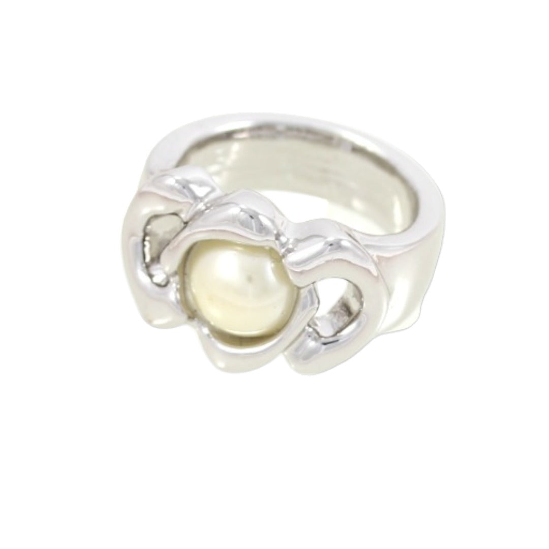 SILVER PLATED RING SIZE 6 WHITE PEARL