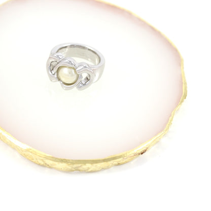 SILVER PLATED RING SIZE 6 WHITE PEARL