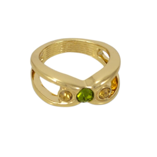 GOLD PLATED RING SIZE 6 CROWN GREEN ZIRCON