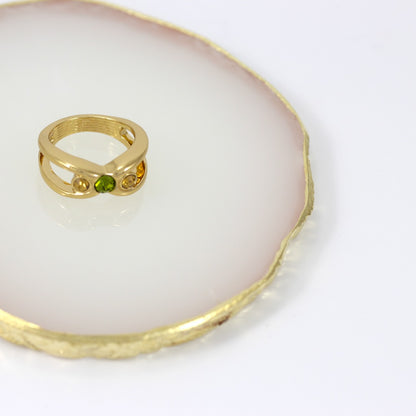 GOLD PLATED RING SIZE 6 CROWN GREEN ZIRCON