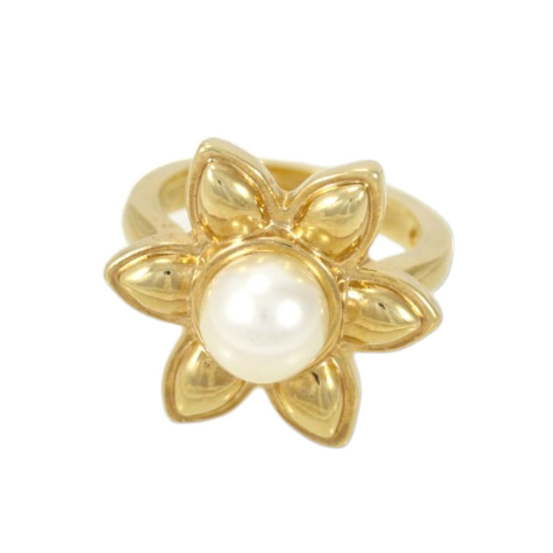 Pearl Flower Ring Gold Plated 24K