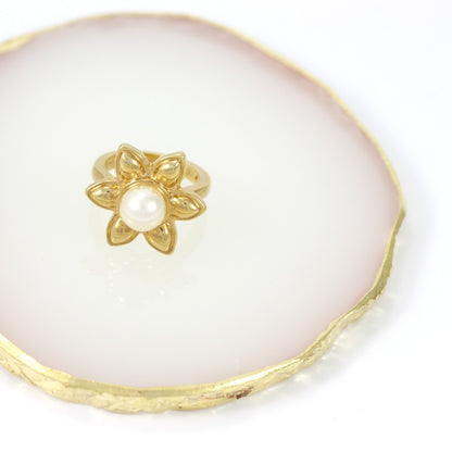 Pearl Flower Ring Gold Plated 24K