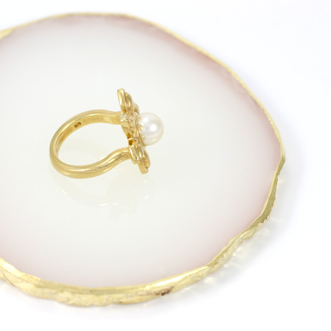 Pearl Flower Ring Gold Plated 24K