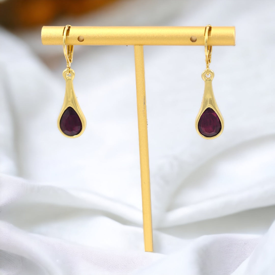 Violet Precious Stone Drop Earrings Gold Plated