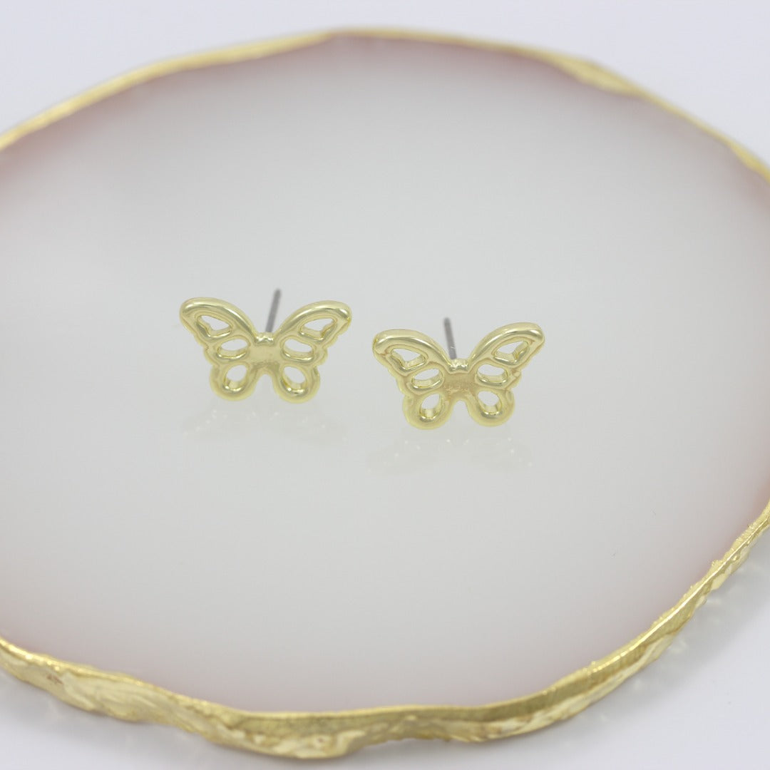 Butterfly Stud Earrings Gold Plated 24K